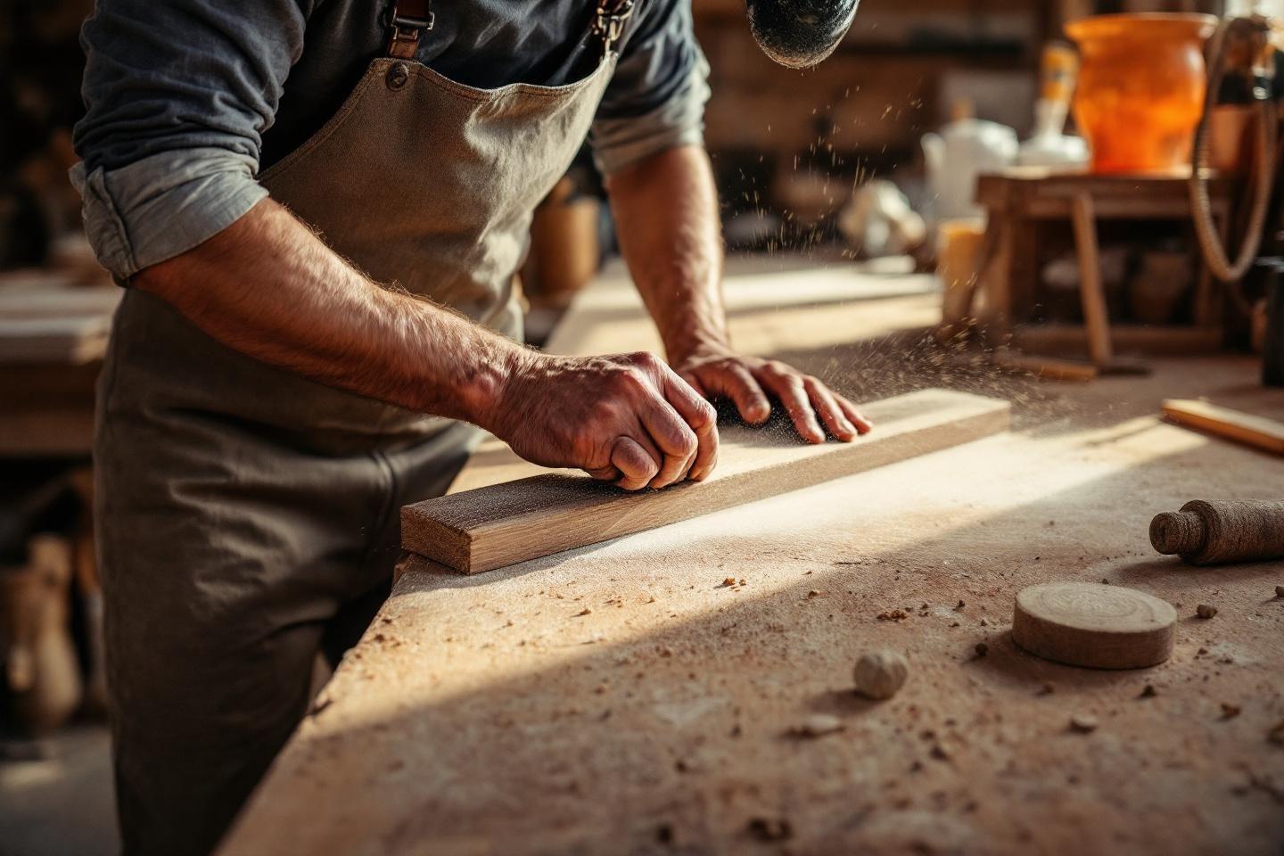 Menuisier travaillant le bois avec soin et précision