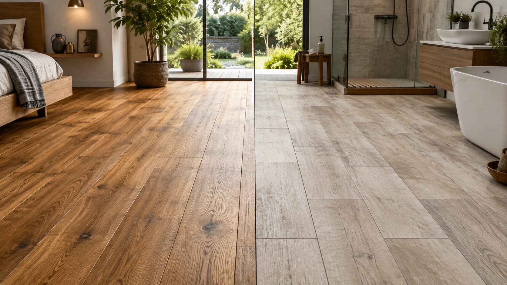 Comparaison de sols bois et carrelage